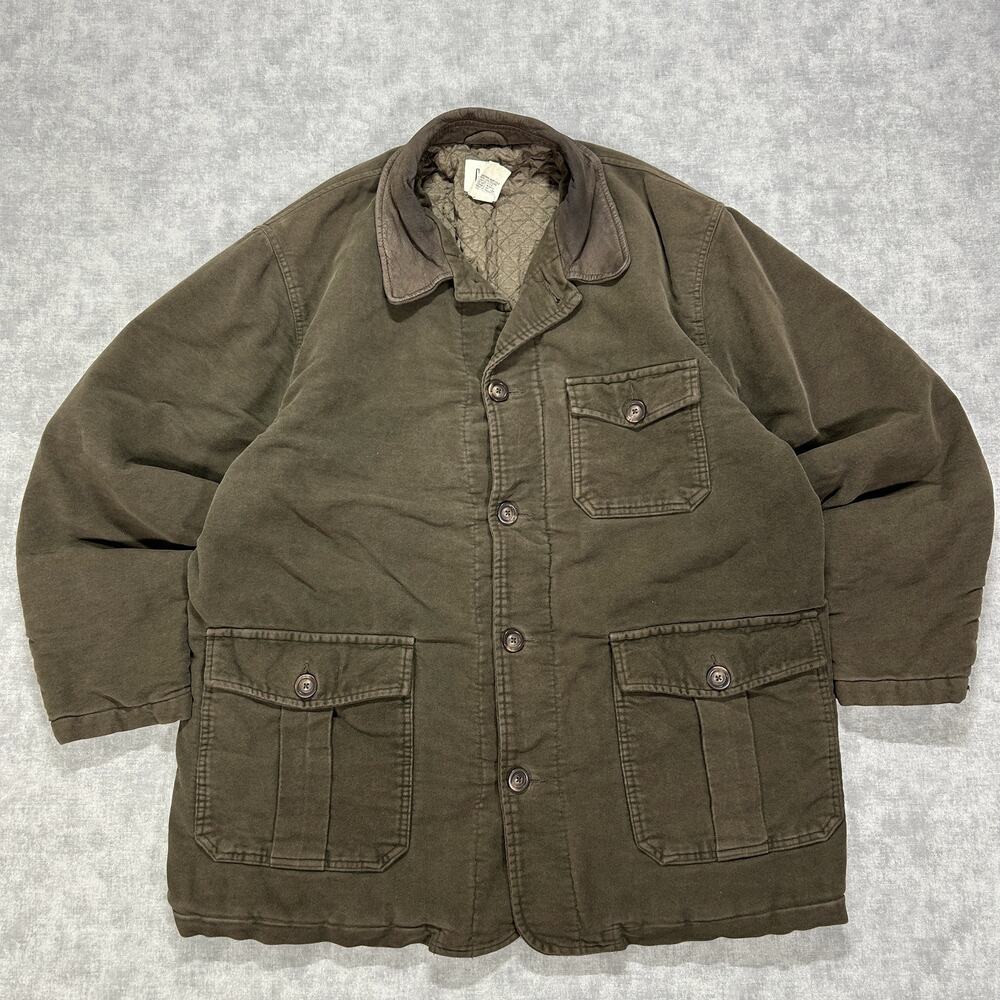 Vintage 90s GAP Leather Collar Quilted Field Jacket Utility Shirt Jacket Brown M
